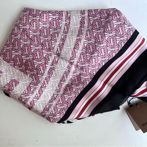 BURBERRY TB Monogram Heritage Square Silk Scarf in Bubblegum Pink - Picture 7 of 11
